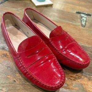 Tod's Red Patent Leather Penny Loafers